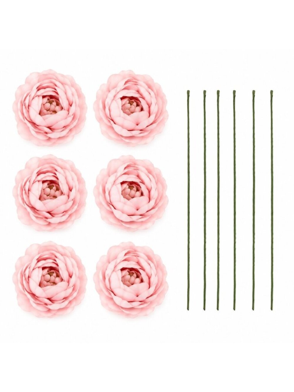 Blush Pink Artificial Peony Ranunculus Flowers Set of 6 with 7 Inch Wire Stems W